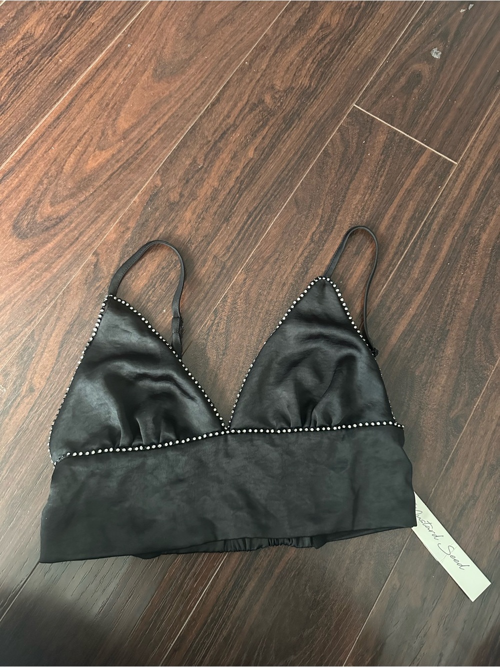 Mustard Seed Black Satin Bralette with Stud Accent